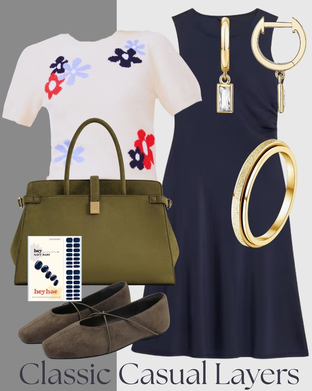 Classic casual layers with navy midi dress, floral knit sweater and olive structured tote.
This look keeps things simple but elevated, and the gold jewelry and neutral flats add just enough polish for everyday plans.

#LTKStyle
#LTKFall
#LTKDress
#LTKAccessories

#LTKUnder100


#LTKSeasonal #LTKootd