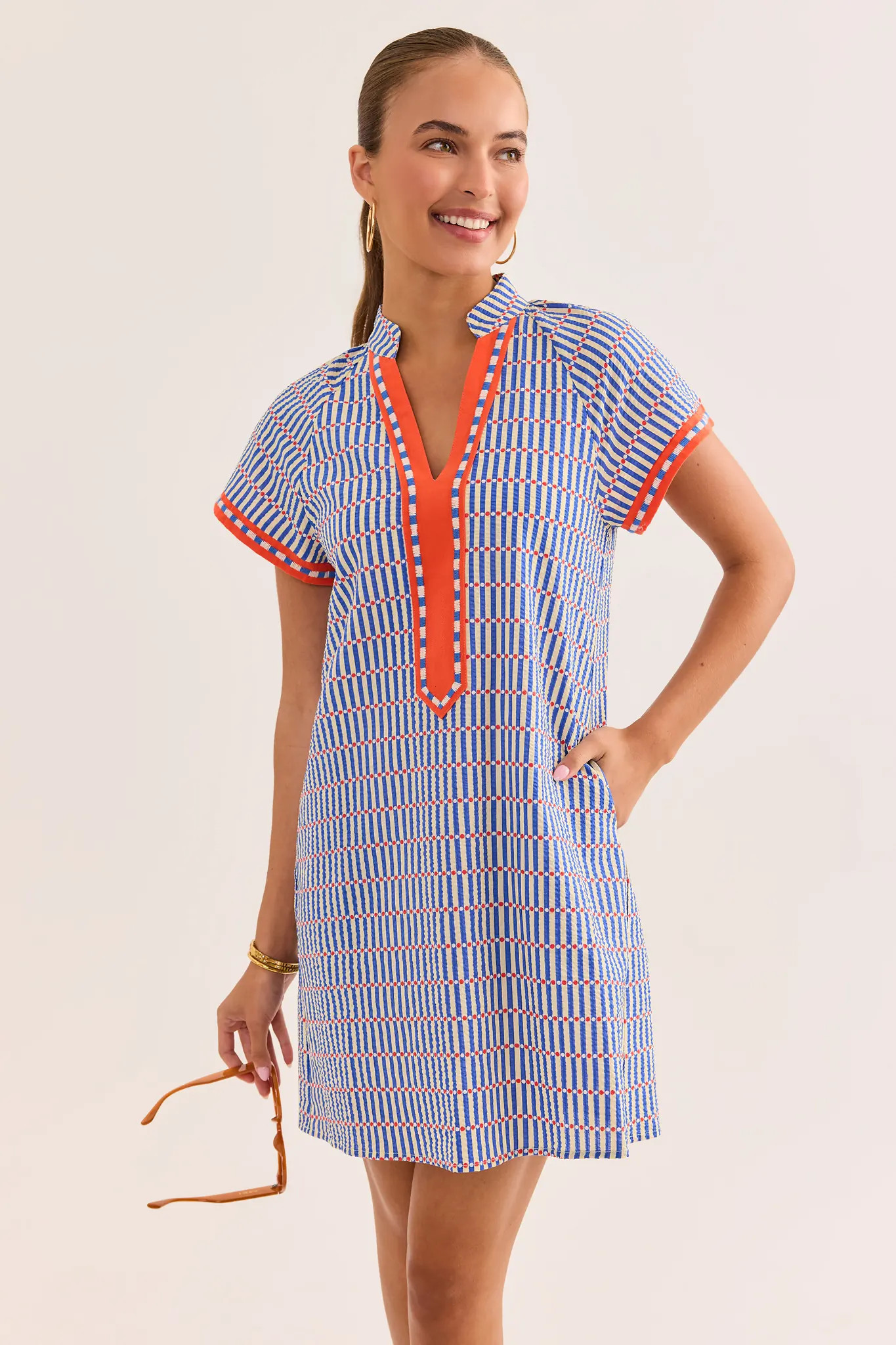 Audrey Blue Striped Short Dress by THML | Avara
