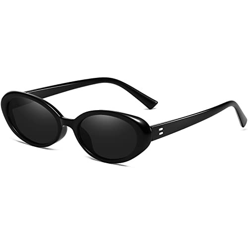 AIEYEZO Retro Oval Sunglasses for Women Fashion Small Oval Frame Sun Glasses 90s Vintage Style Shades (Black) | Amazon (US)
