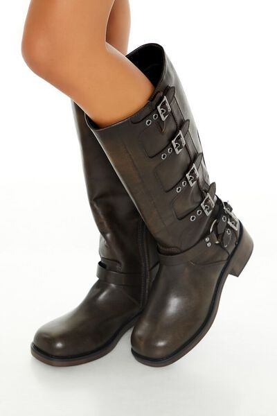 Buckled Knee-High Boots (Wide) | Forever 21