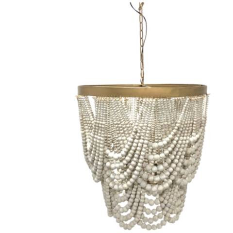 Nalu 28" Wide Brass Chandelier With Cream Wood Beads | Lamps Plus