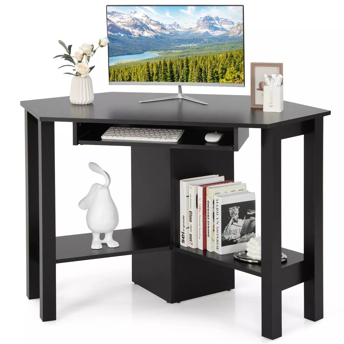 Costway Wooden Corner Desk With Drawer Computer PC Table Study Office Room Black | Target