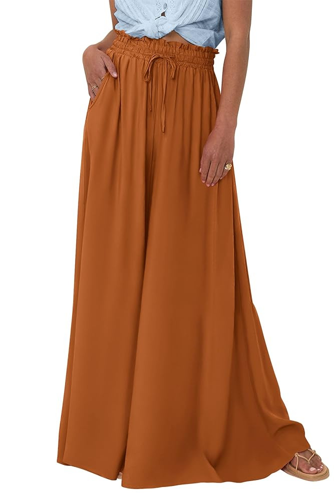 PRETTYGARDEN Women's 2025 Summer Wide Leg Palazzo Pants High Waisted Flowy Pockets Trendy Casual ... | Amazon (US)