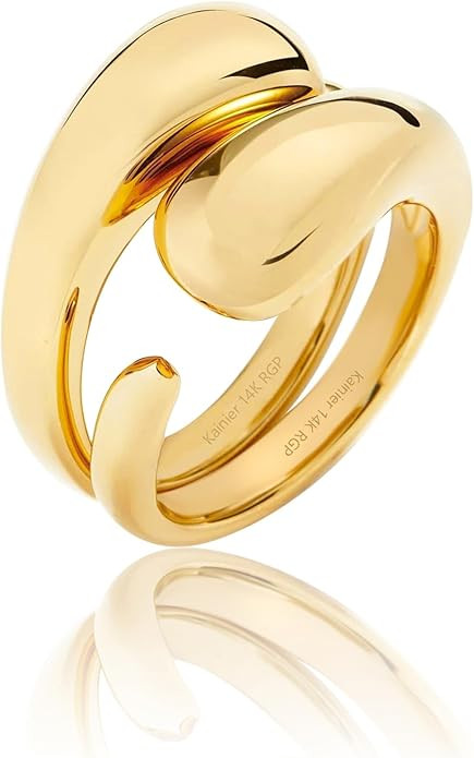 Kainier 2PCS Gold Chunky Rings for Women Girls 14K Gold Plated Dainty Rings High Polish Statement... | Amazon (US)