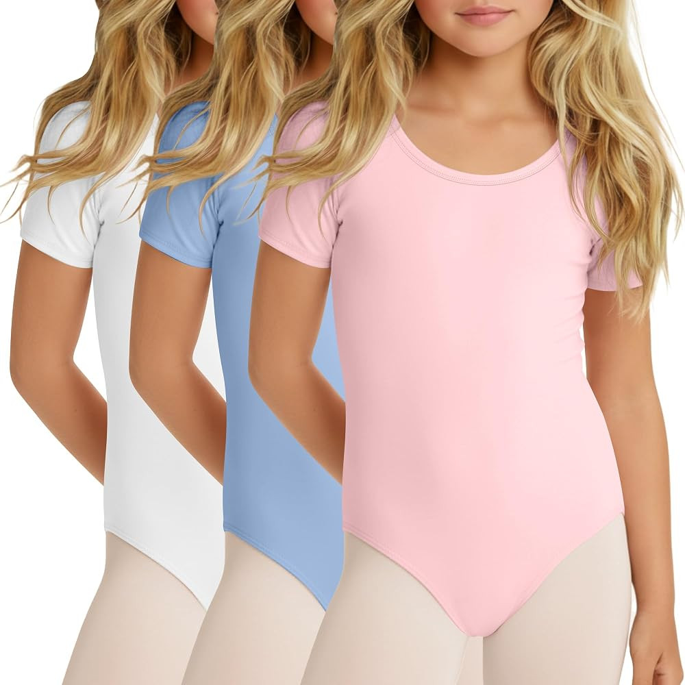3 Pack Girls Leotards Toddler Cotton Short Sleeve Dance Ballet Tight Gymnastics Teen Round Neck S... | Amazon (US)