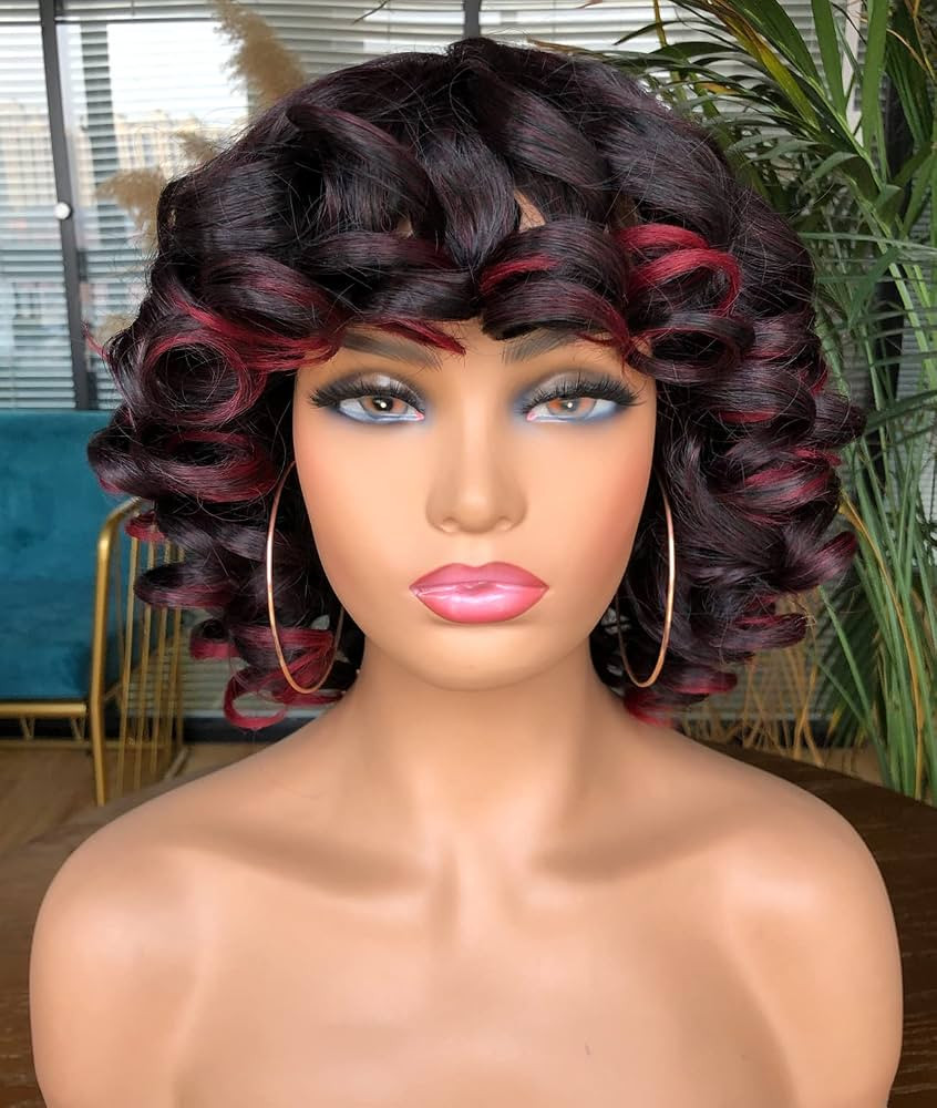 PRETTISEST Curly Afro Short Wigs with Bangs for Black Women Daily Use Fiber Kinky Curly Wig | Amazon (US)