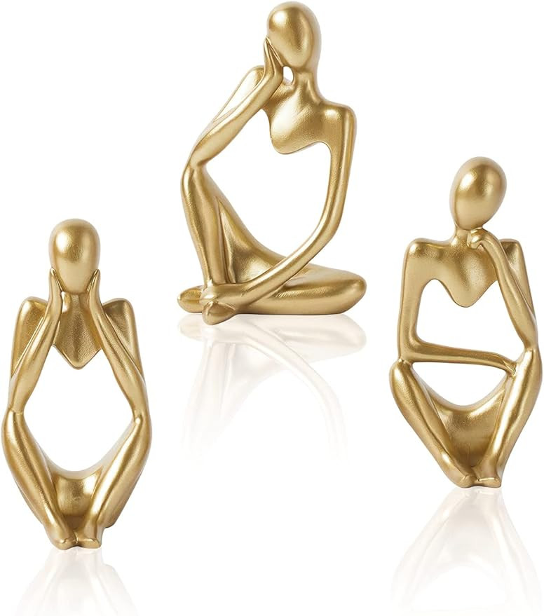 Gold Home Decor Accents, Bwytbwy Resin Thinker Statue Gold Decor 3 Pcs, Abstract Bookshelf Decor,... | Amazon (US)