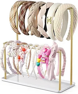 Headband Holder Organizer Metal 2-Tier with Tray: Hair Accessories Display Stand Storage Hairband... | Amazon (US)