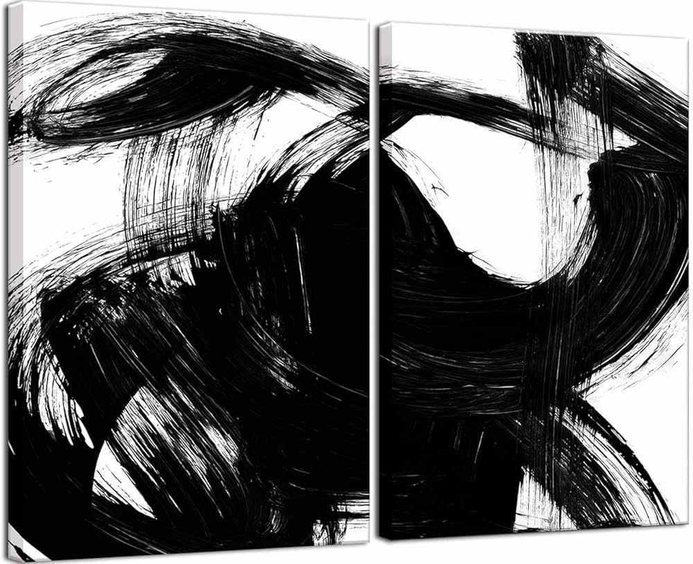 2 Pcs Framed Black and White Abstract Line Canvas Wall Art Modern Contemporary Pictures Paintings... | Amazon (US)