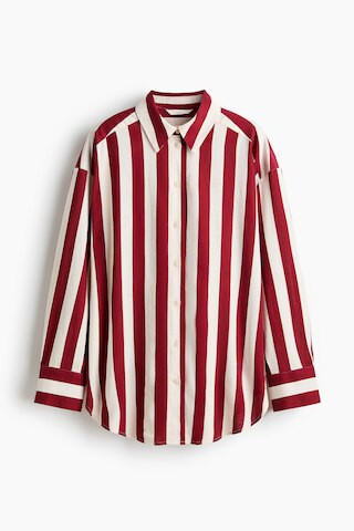 H & M - Oversized Linen-Blend Shirt - Dark Red/Striped | H&M (US + CA)