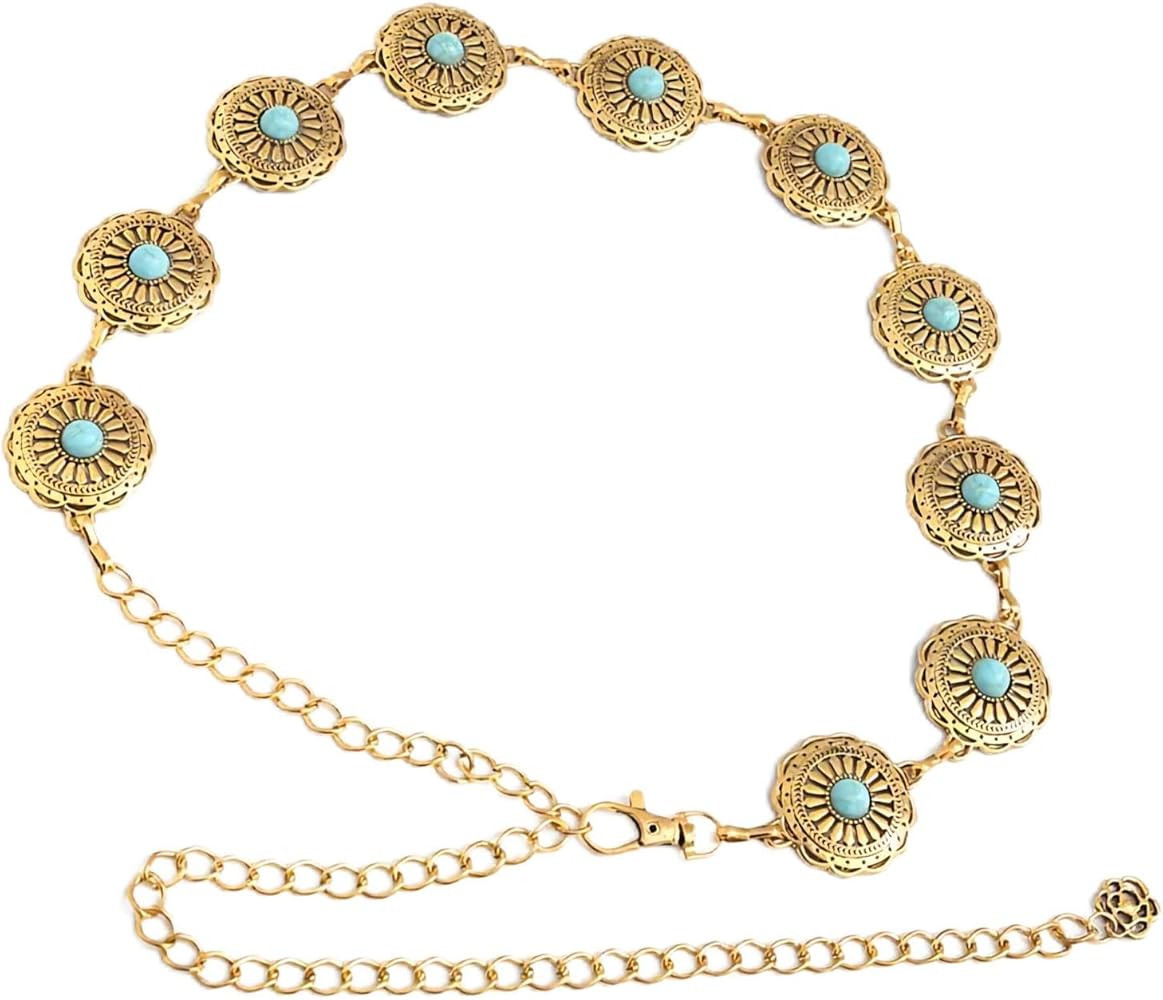 Metal Jewel Belt - Women's Macrame Hawaiian Western Belt, Adjustable Waist Cowgirl Boho Chain | Amazon (US)