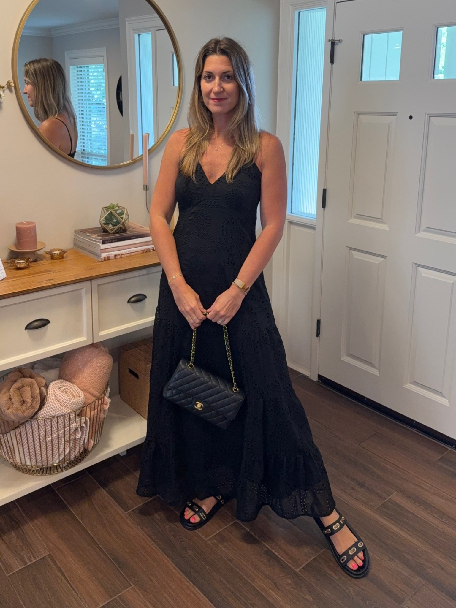 Muggy and rainy calls for a black eyelet maxi. This style is so comfortable and easy for a casual yet polished daytime look. Plus eyelet never goes out of style! 

Perfect for my tall girls with a flat shoe. I’m wearing a size 6. Also available in petite.

#LTKOver40 #LTKTall #LTKootd