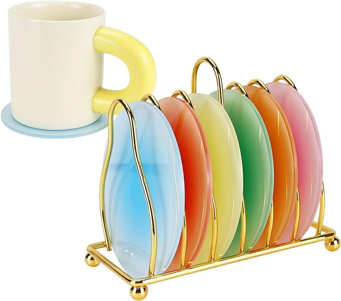 Acrylic Coaster, 6 Pcs Drink Coasters Colorful Acrylic Coaster Set Cute Coasters Round Heat Resis... | Amazon (US)