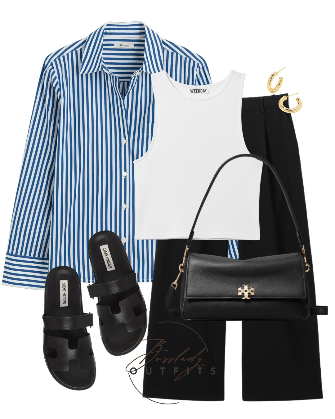 Business Casual, but make it comfortable. 💼✨
If you are looking for an outfit that transitions seamlessly from the desk to dinner, this is it. These black wide-leg trousers are incredibly flattering and look so chic paired with a bright white tank and an oversized striped shirt left unbuttoned. I finished the look with my favorite structured shoulder bag and comfortable slide sandals for an effortlessly put-together vibe.

#LTKbag #LTKshoes #LTKstyletip