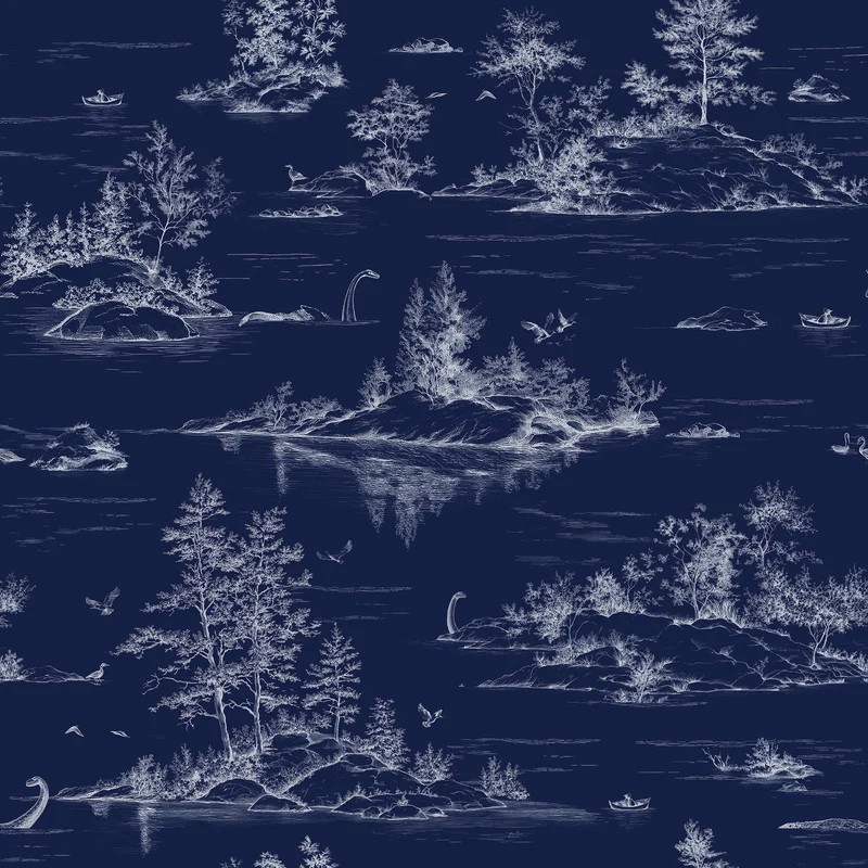 Veer Decor Nessie Novelty Toile Navy Ground Peel And Stick Wallpaper | DecoratorsBest