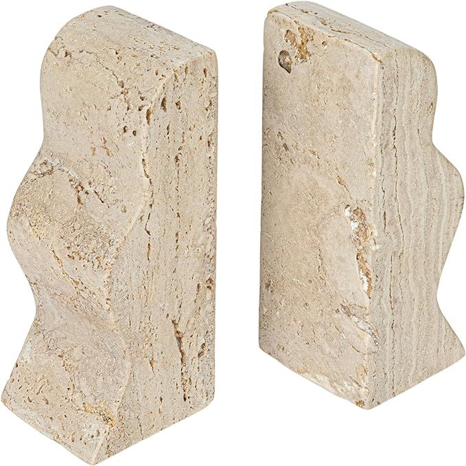 Creative Co-Op Decorative Travertine Wave Bookends, Natural, Set of 2 | Amazon (US)