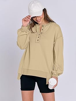 Caracilia Women's Oversized Sweatshirts Long Sleeve Henley Button Down Pullover Hoodies Tunic Top... | Amazon (US)