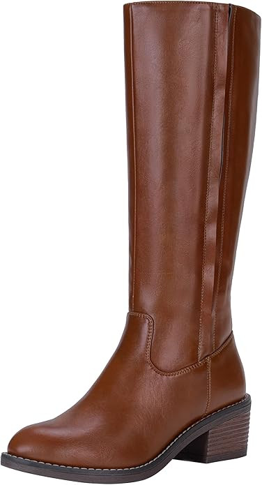 Jeossy Women's 9661 Knee High Tall Boots, Riding Chunky Low Heel Round Toe Faux Leather Boots wit... | Amazon (US)