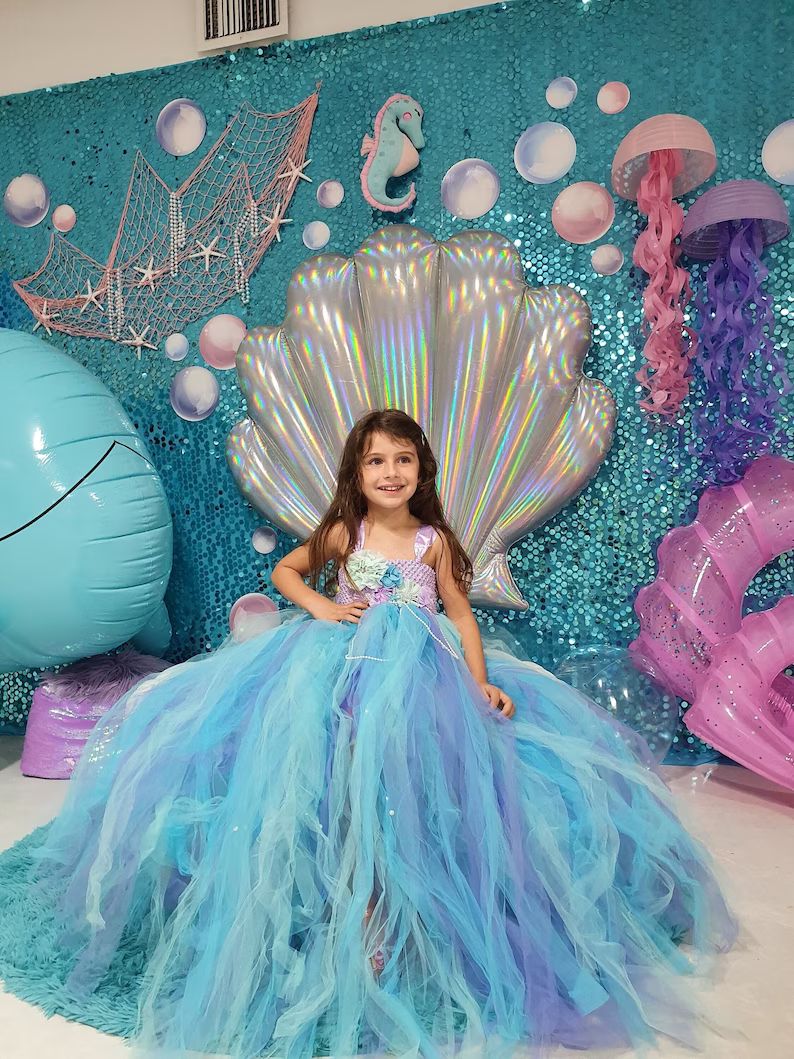 Mermaid Girl Toddler Princess Photoshoot Birthday Tutu Gown - Etsy | Etsy (US)