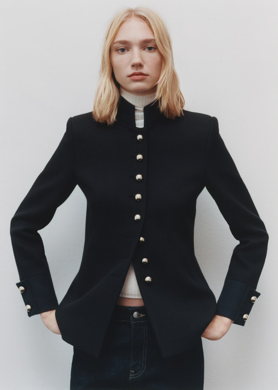 Jacket with jewel-button strip collar - Women | MANGO United Kingdom | MANGO (UK)