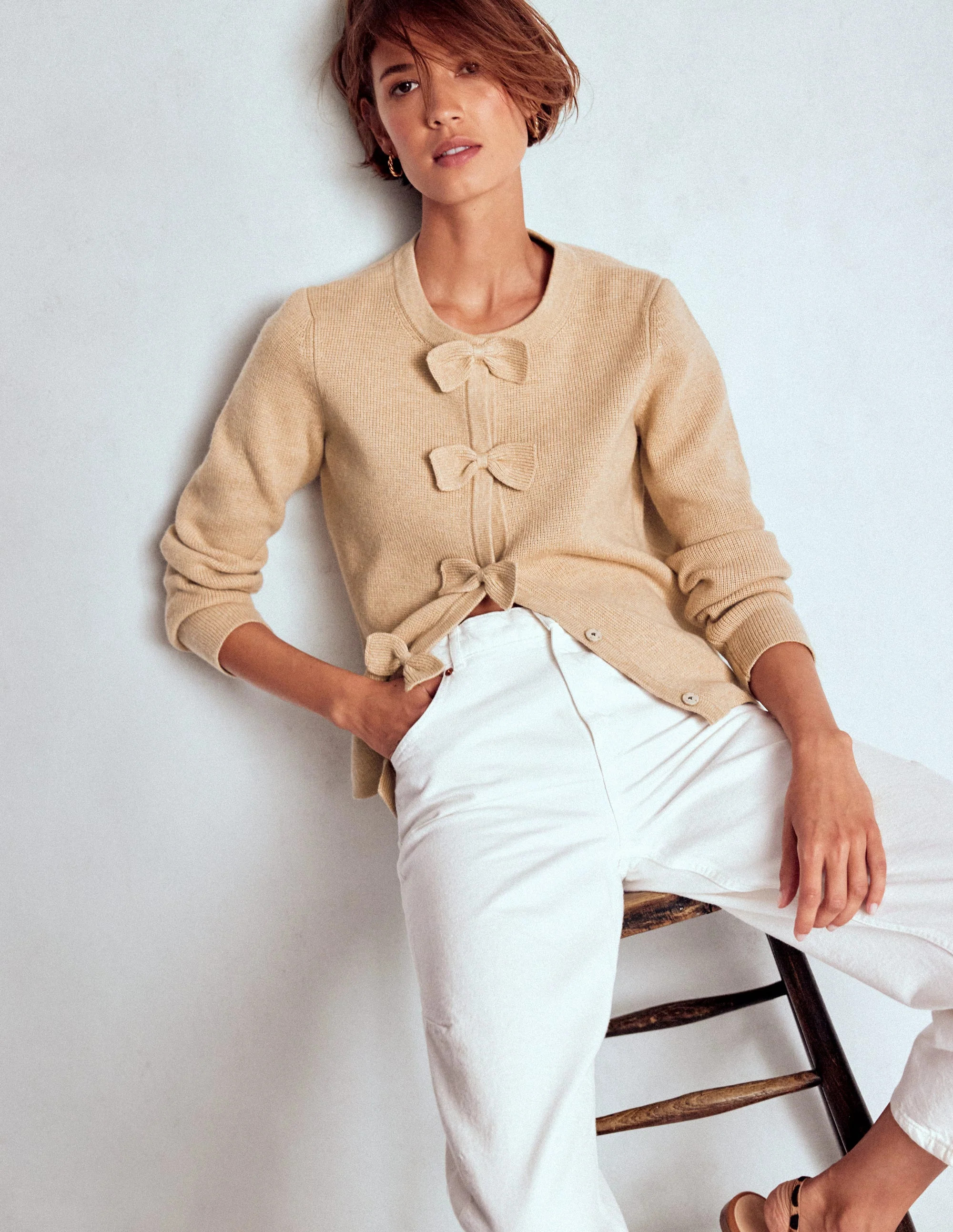 Knitted Bow Cardigan Chinchilla Melange Boden | Boden (US)