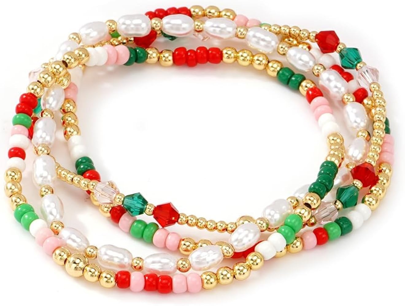 14K Gold Pearl Beaded Cross Bracelets Stack Set for Women,Stretch Boho Colorful Christian Beads B... | Amazon (US)