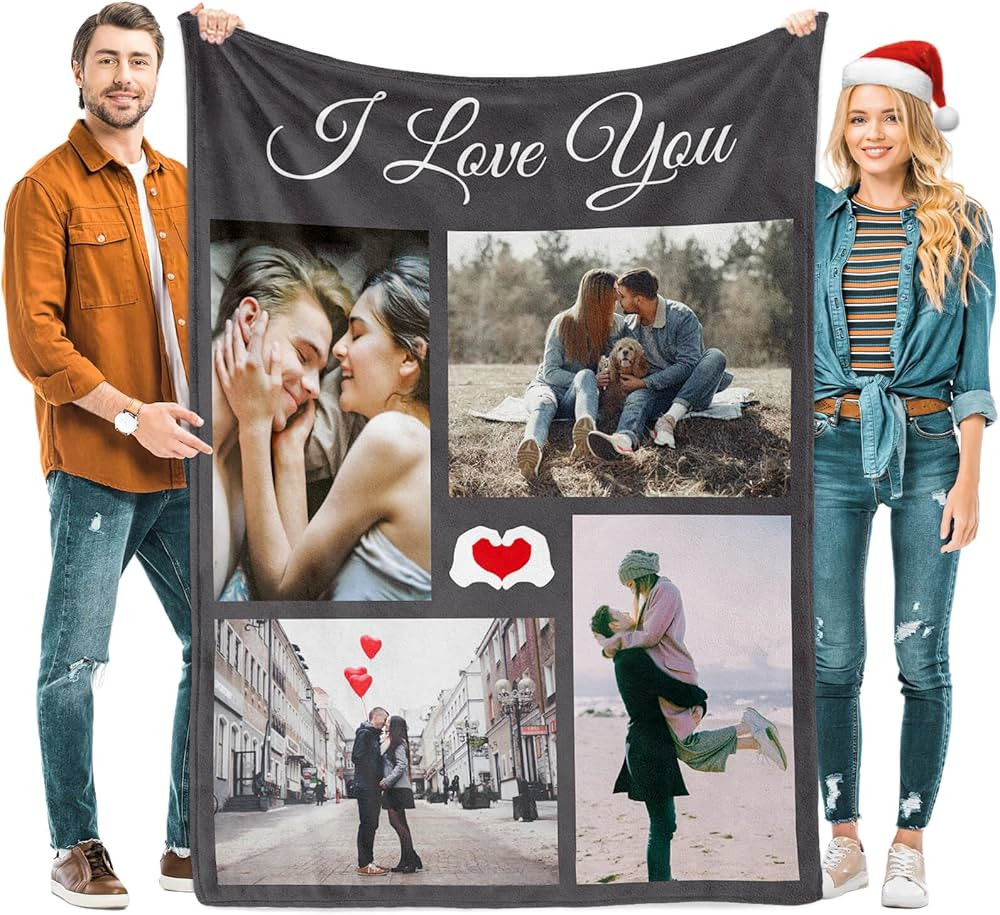 Couples Gifts Custom Blankets with Photos and Text Multiple Colors Sizes Soft Flannel Blankets Va... | Amazon (US)