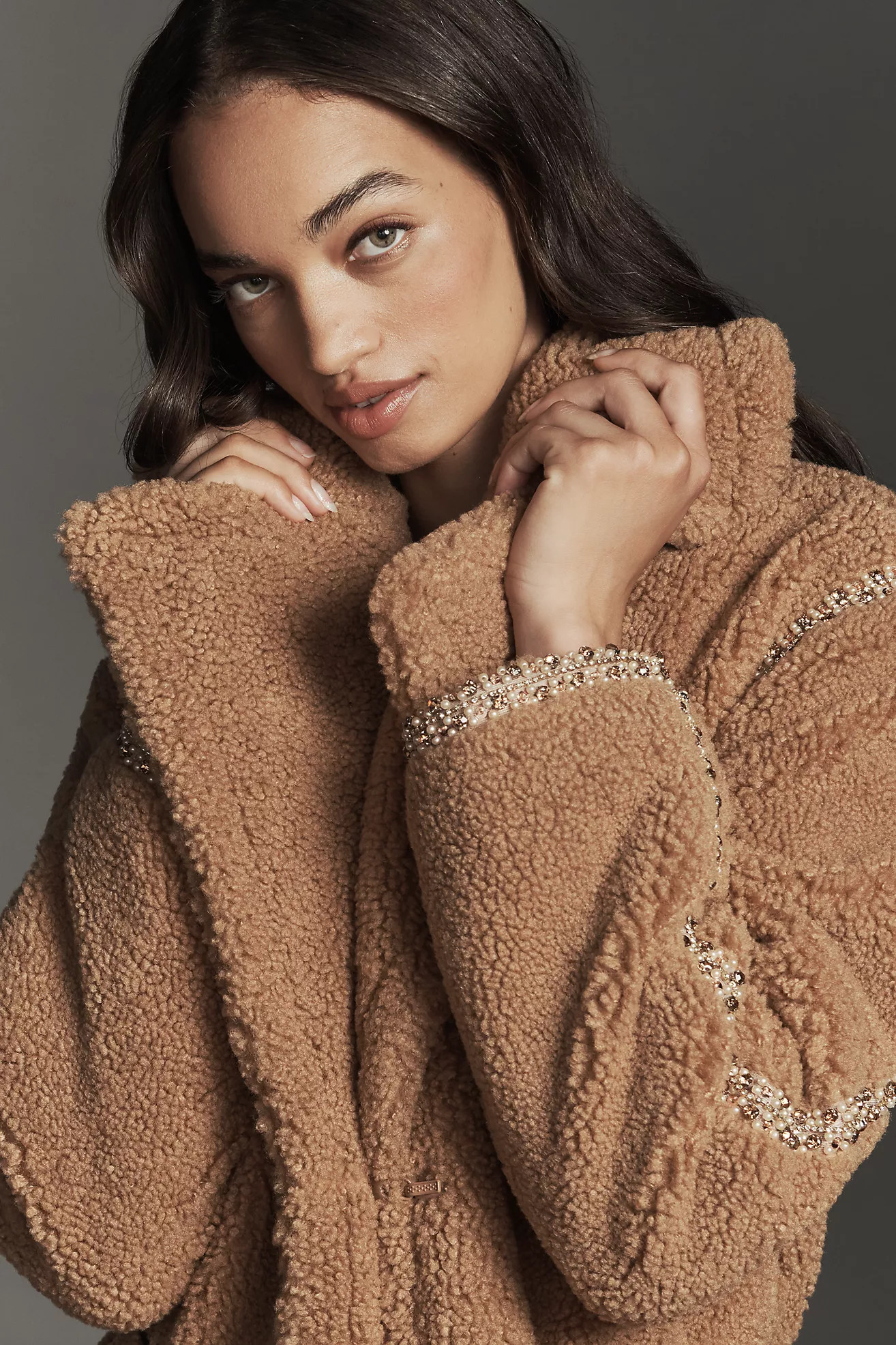 Avec Les Filles Beaded Belted Faux Fur Coat | Anthropologie (US)