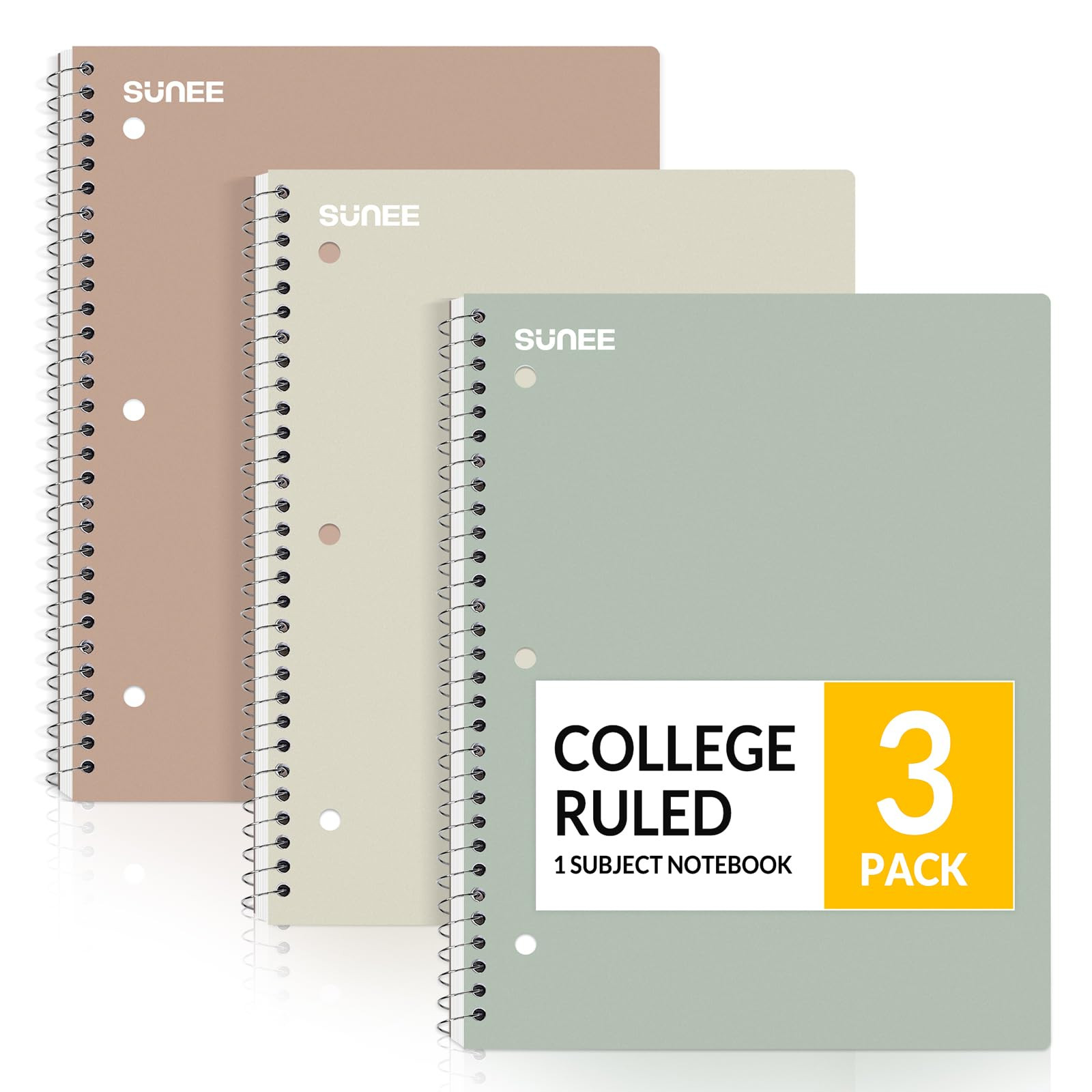 SUNEE Spiral Notebooks, 3 Pack, 1-Subject, College Ruled Paper, 8" x 10-1/2", 70 Sheets per Noteb... | Amazon (US)