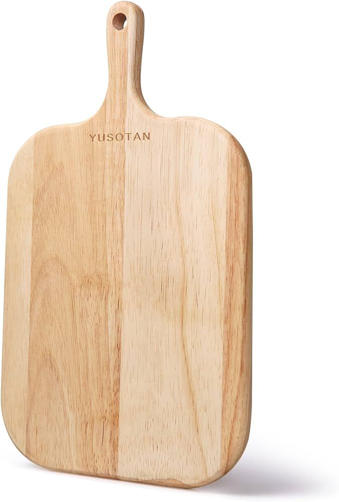 YUSOTAN Rubber Wood Cutting Board with Handle - Versatile for Meat, Cheese, Vegetables, Bread, an... | Amazon (US)