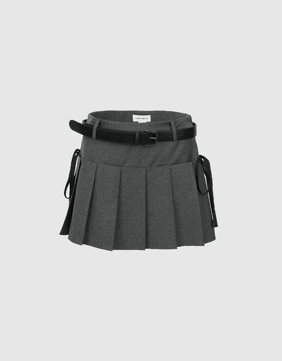 Pleated Mini A-Line Skirt With Belt | Urban Revivo