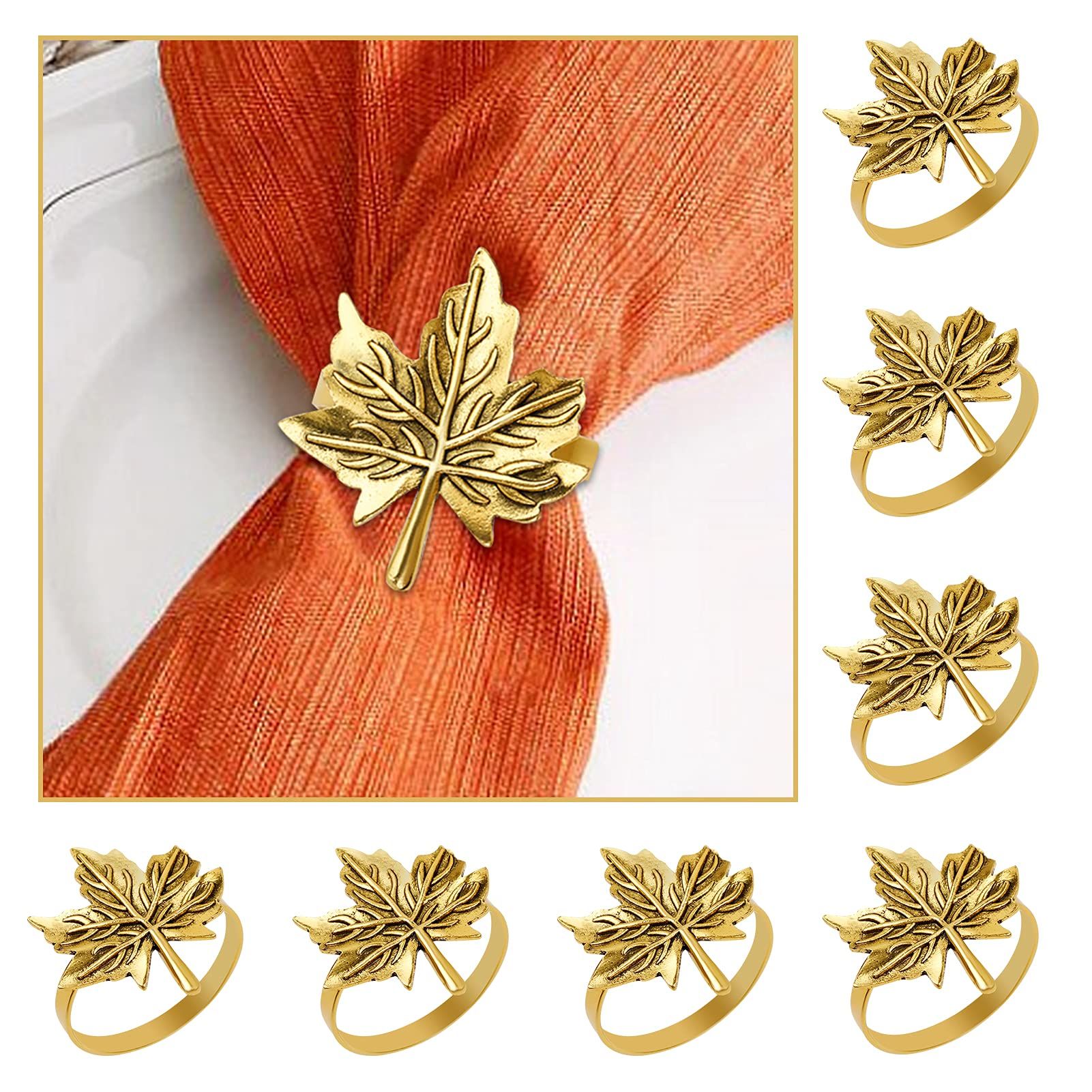 wartleves Fall Napkin Rings Set of 8 Thanksgiving Leaf Napkin Ring Holders for Dining Table Metal Ho | Amazon (US)