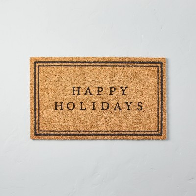 Happy Holidays Bordered Coir Doormat Tan/Black - Hearth & Hand™ with Magnolia | Target