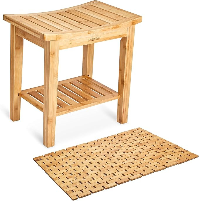 Morvat Bamboo Shower Bench and Bamboo Shower Mat, Shower Seat, Shower Chair, Bamboo Bench, Shower... | Amazon (US)