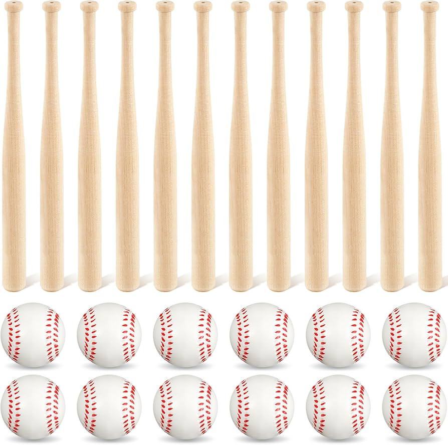 Libima 24 Pcs Baseball Party Favors Mini Baseball Bats and 2" Foam Baseballs Set, 8 Inch Unfinish... | Amazon (US)
