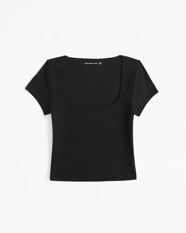 Cotton-Blend Seamless Fabric Squareneck Cropped Top | Abercrombie & Fitch (US)