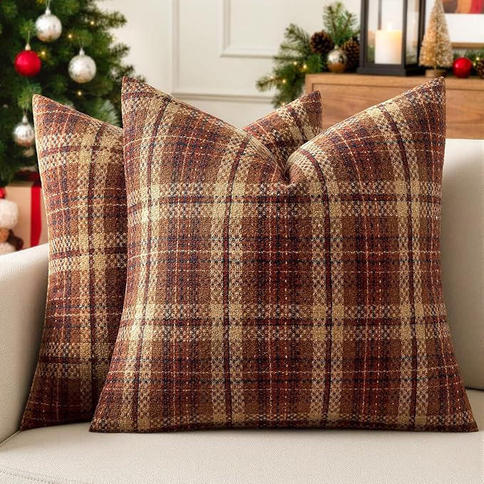 MIULEE Tartan Plaid Throw Pillow Covers Fall 18x18 Inch Reddish Brown | Pack of 2 Vintage Scottis... | Amazon (US)