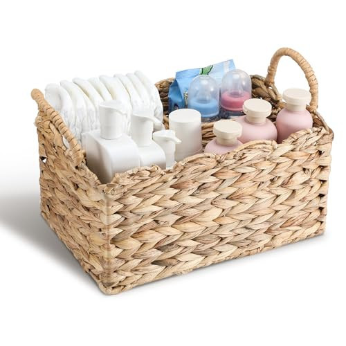 Chunful 1 Pack Wicker Diaper Caddy Organizer Scalloped Edge 9.5 x 13.5 x 7 Inches Rattan Basket Woven Natural Basket Storage Organizer Handmade for Baby Shower Gifts Newborn Storage | Amazon (US)