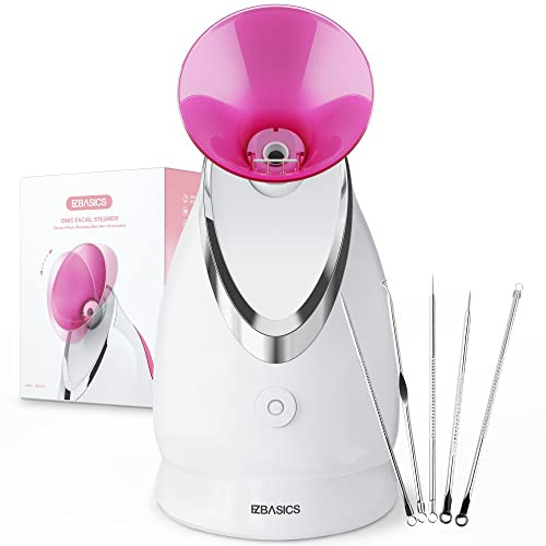 EZBASICS Facial Steamer Ionic Face Steamer for Home Facial, Warm Mist Humidifier Atomizer for Face Sauna Spa Sinuses Moisturizing, Unclogs Pores, 1 Pack + 5 Stainless Steel Skin Kit Pink | Amazon (US)