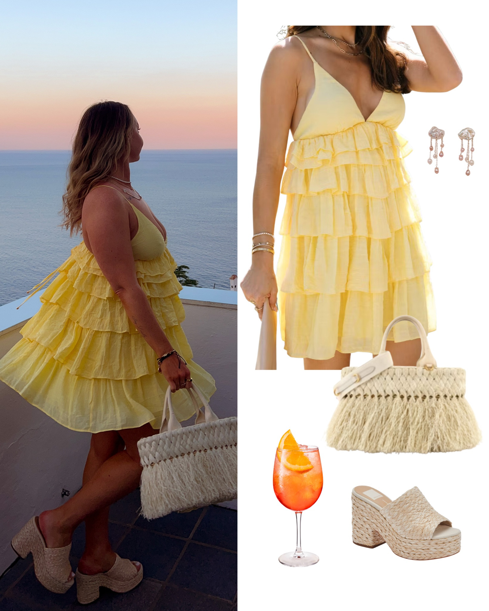 sunsets on the Amalfi Coast > 
tiered ruffle dress - L

fringe wicker Prada bag, Dolce Vita heels, Adorn Pili earrings

#LTKwedding #LTKSeasonal #LTKFind