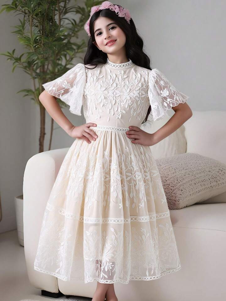 SHEIN Tween Girl Elegant Lace Birthday Party Princess Dress | SHEIN