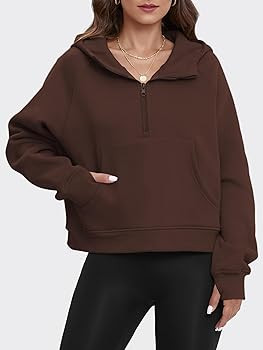 ATHMILE Sweatshirts For Women Cropped Hoodies Half Zip Fleece Pullover Winter Clothes Quarter Zip... | Amazon (US)