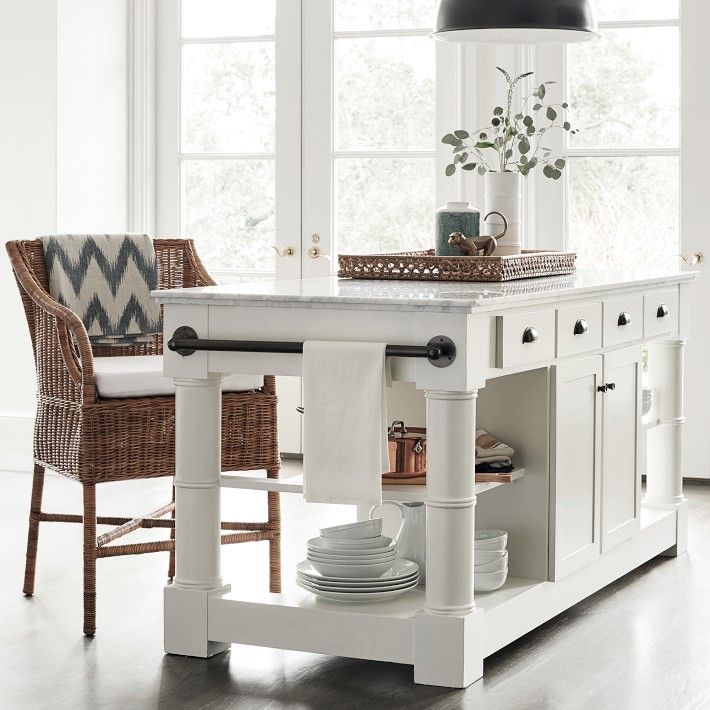 Barrelson Kitchen Island with Marble Top, Polished Nickel | Williams-Sonoma