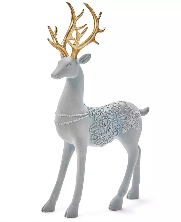 Holiday Lane Shine Bright Standing Reindeer with Gray Velvet Finish on Body & Gold-Tone Antlers, ... | Macys (US)