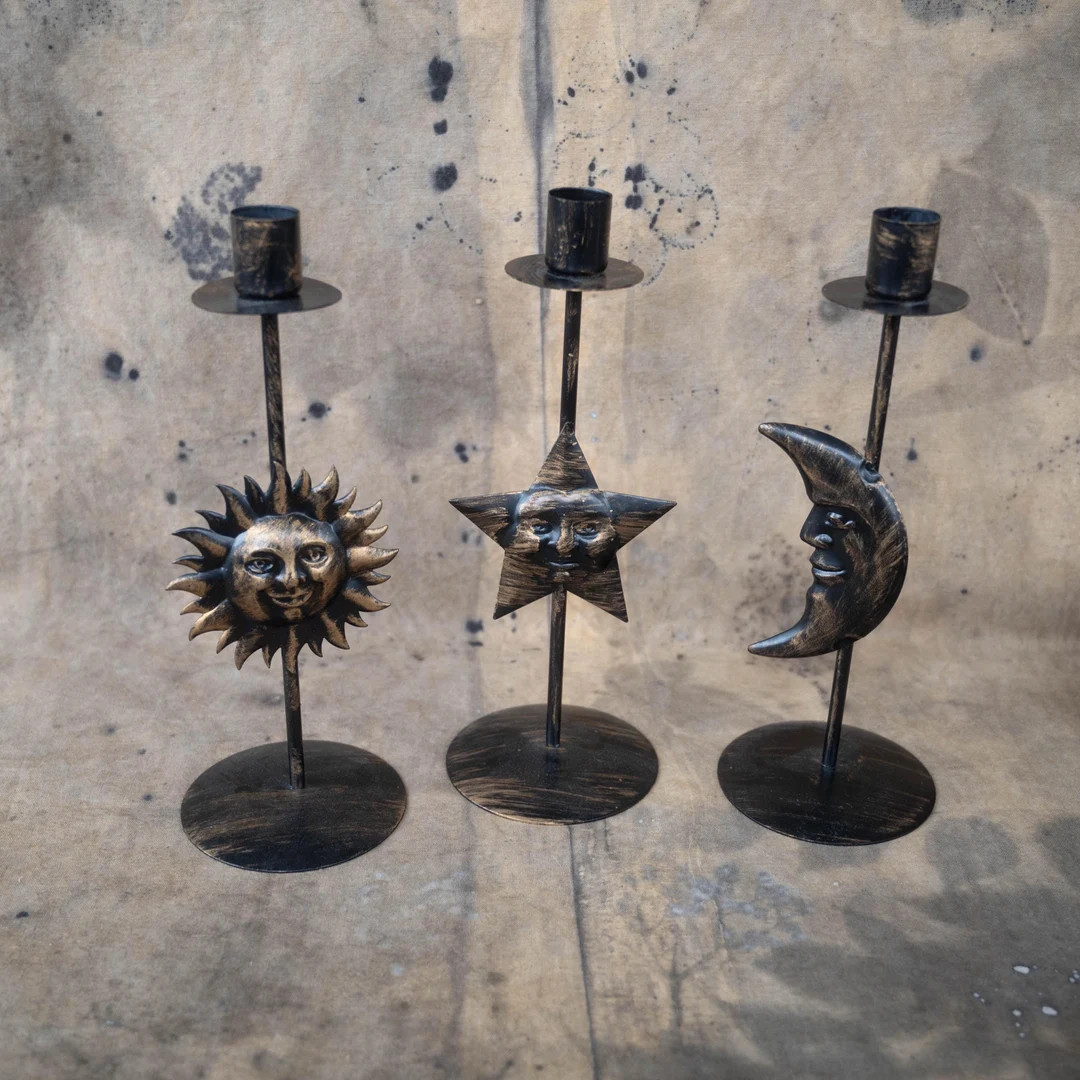 SET of 3 Celestial candlesticks Star, sun and moon candle holders Vintage altar decorAltar candle... | Etsy (US)