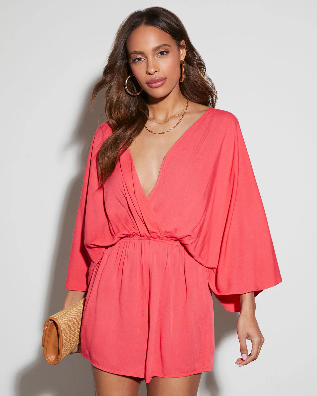 Lorena V-Neck Fitted Waist Romper | VICI