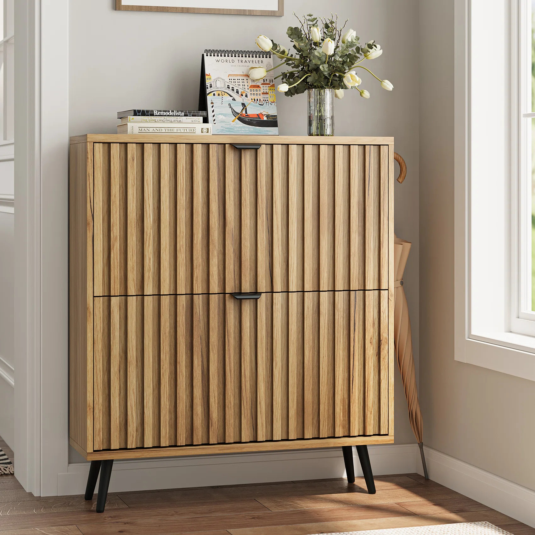 Rebrilliant Shoe Storage Cabinet with Adjustable Shelves for Entryway Freestanding 16-20 Pairs Slim Shoe Organizer & Reviews | Wayfair | Wayfair North America