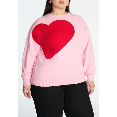 ELOQUII Big Heart Sweater - 30/32, Pink And Red | Target