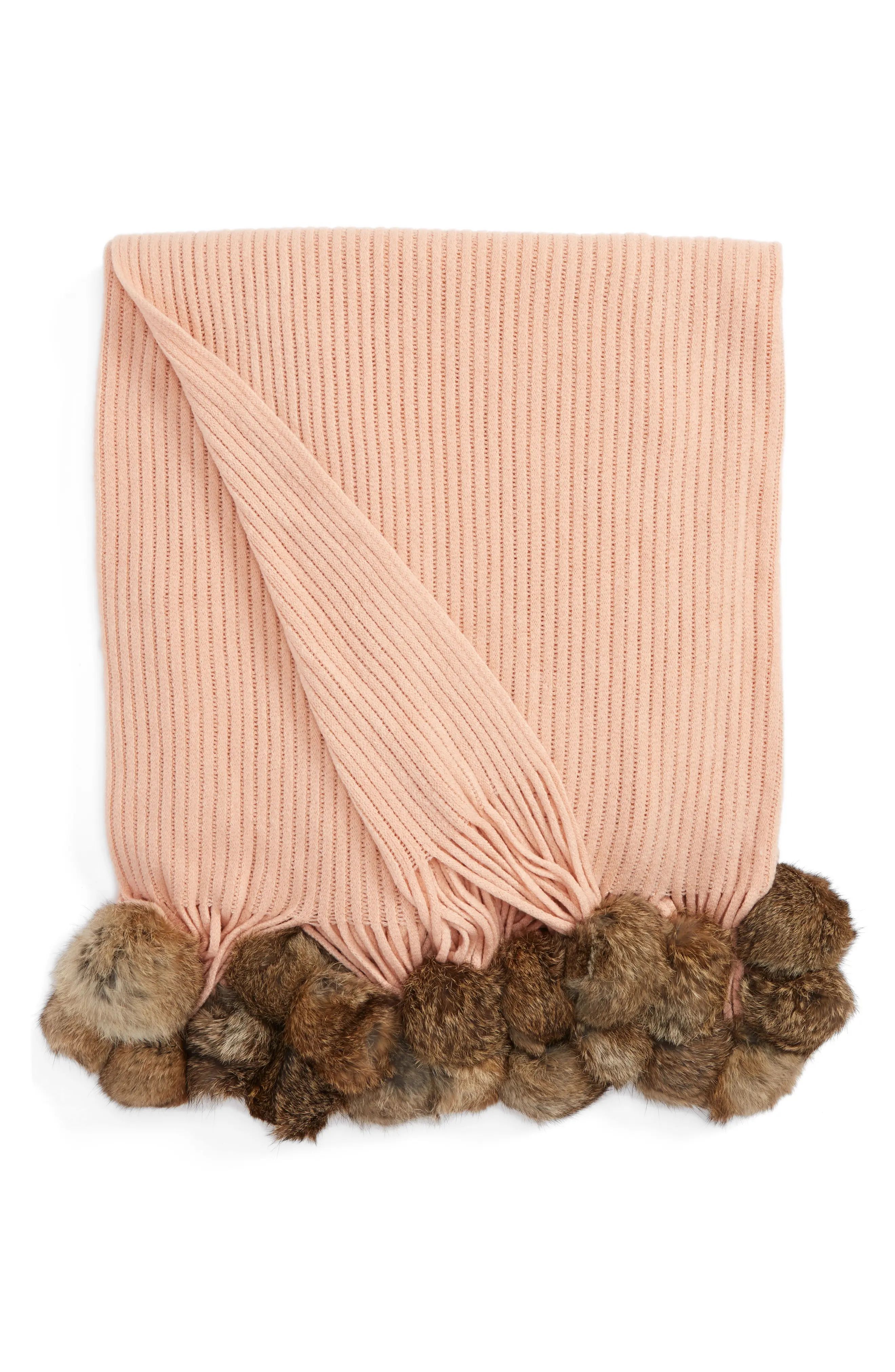 Genuine Rabbit Fur Pompom Rib Knit Throw | Nordstrom