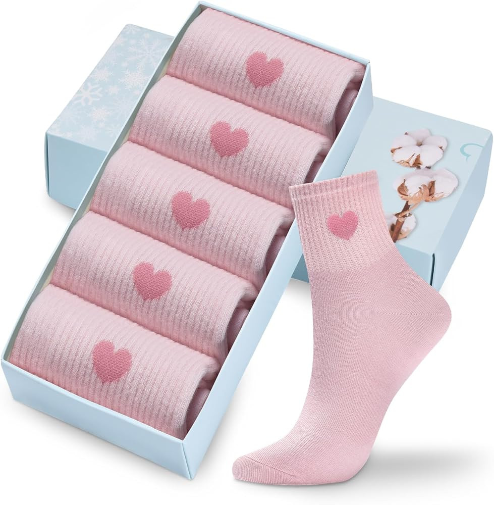 Corlap Women's Crew Socks Ankle High Cotton Fun Cute Athletic Running Socks Gifts For Women (5-Pa... | Amazon (US)